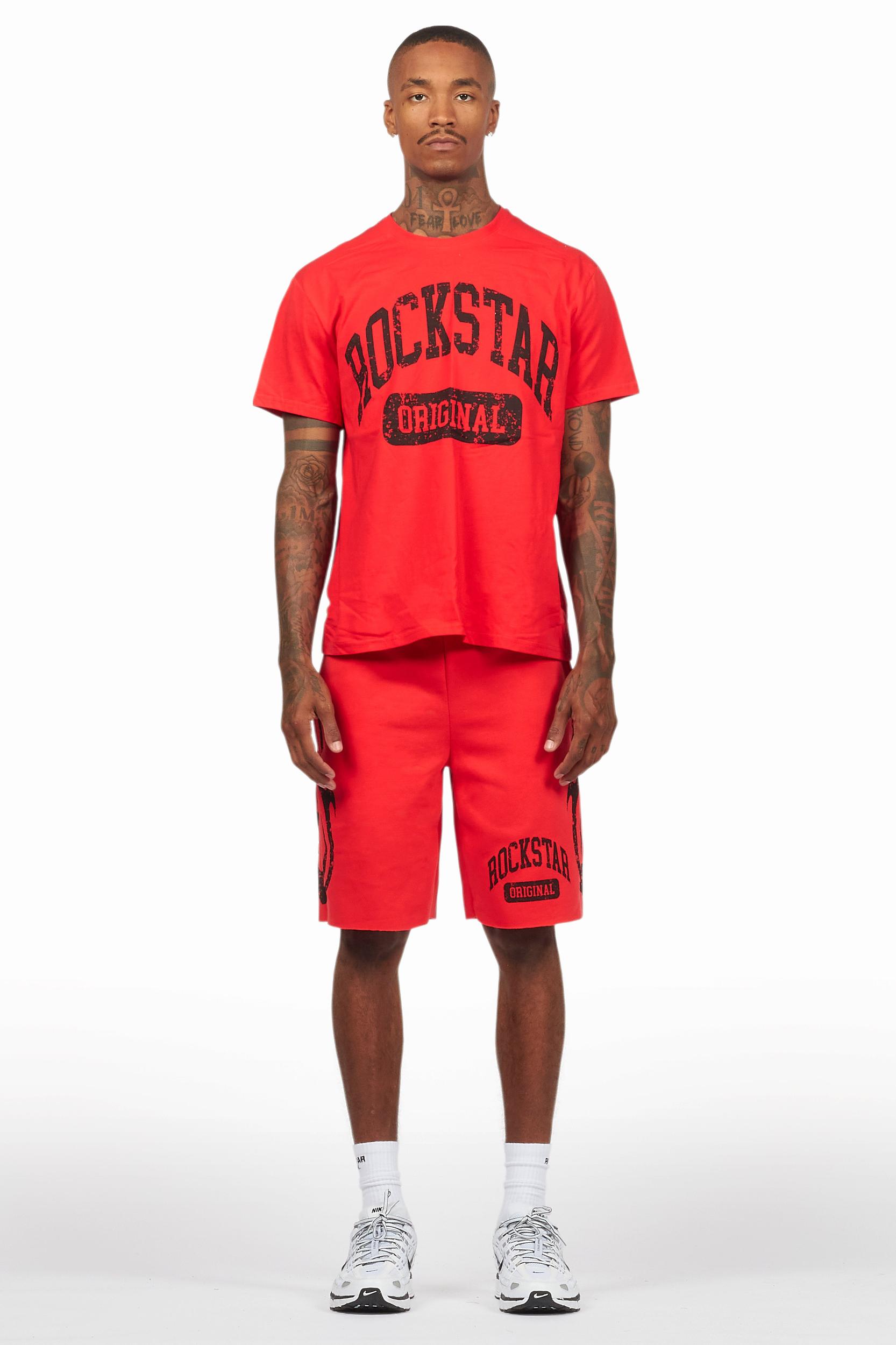 Members Red/Black T-Shirt/Short Set Male Product Image