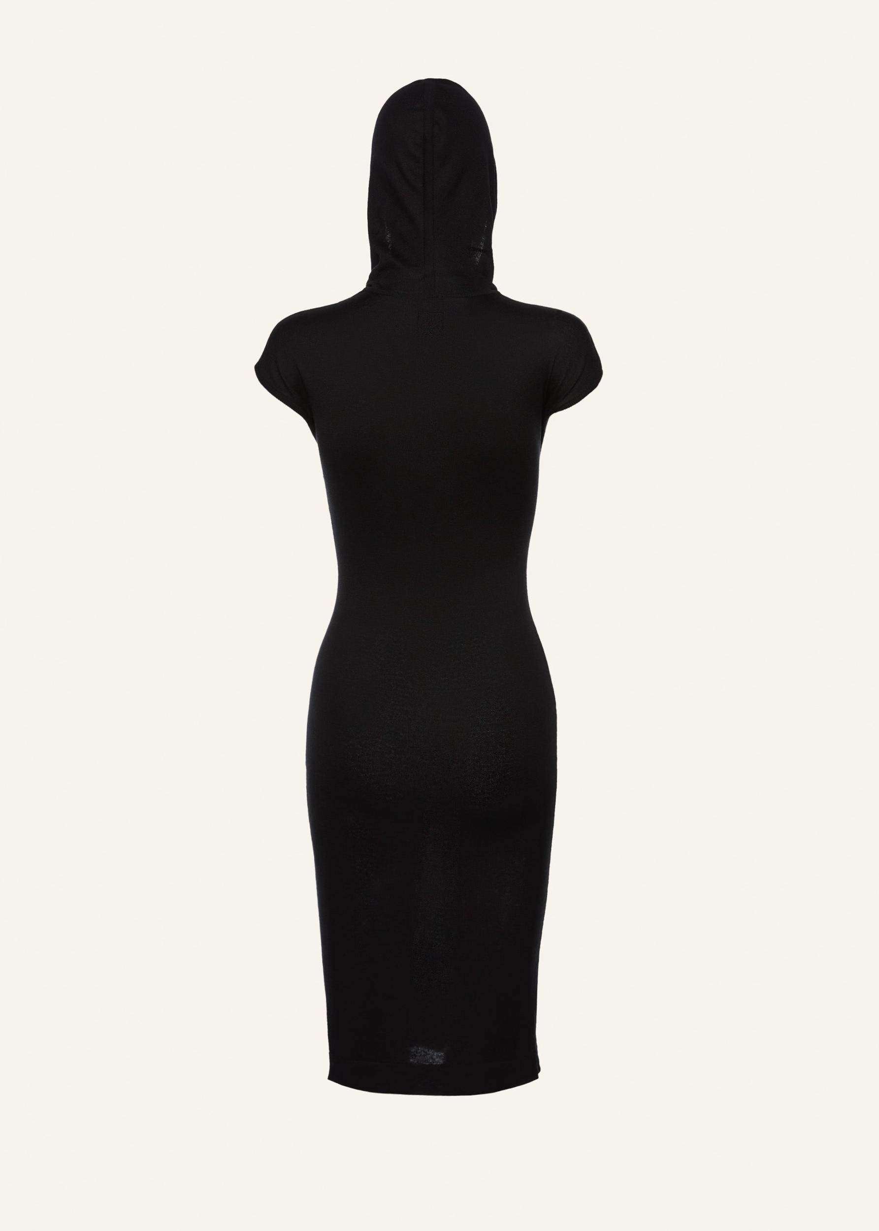Hooded silk knitwear dress in black Product Image