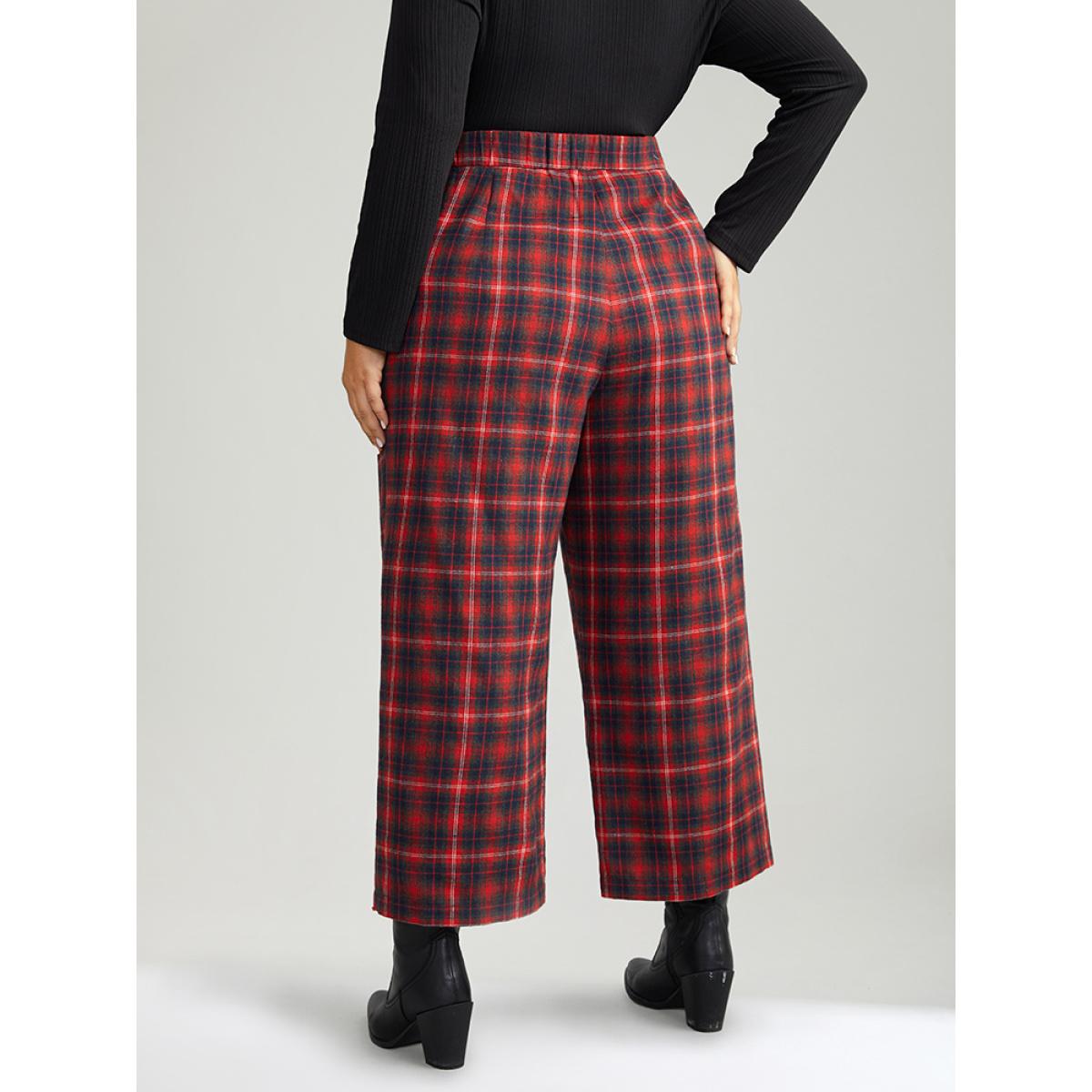 Plus Size Plaid Button Detail Pocket Loose Pants Women Scarlet Elegant Loose Mid Rise Festival-Christmas Pants BloomChic 14-16/1X Product Image