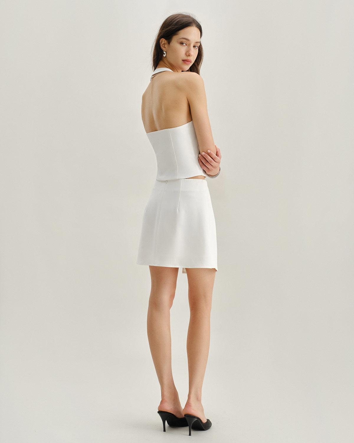 White Halter Button Vest Product Image