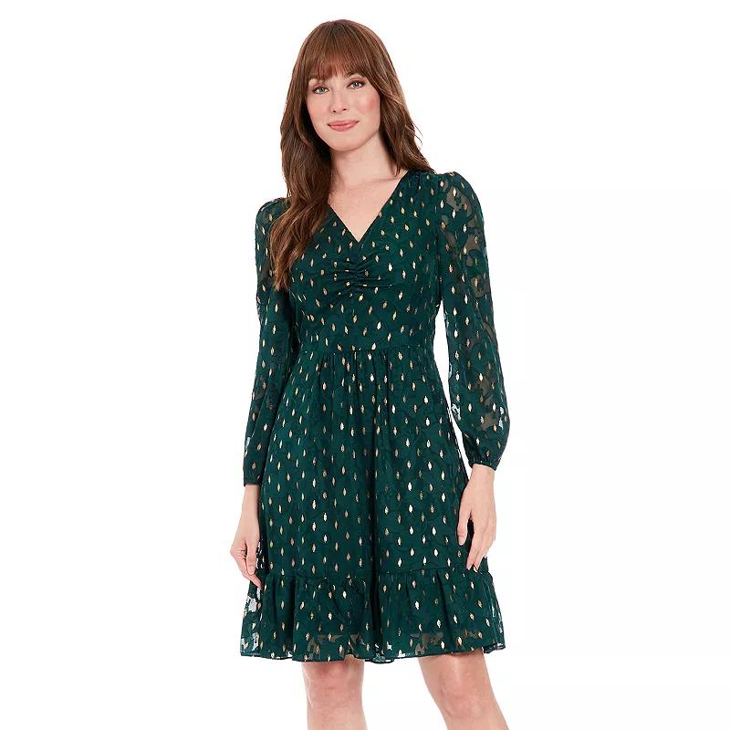 Women's London Times V-Neck Bishop-Sleeve Tiered Dress,  Product Image
