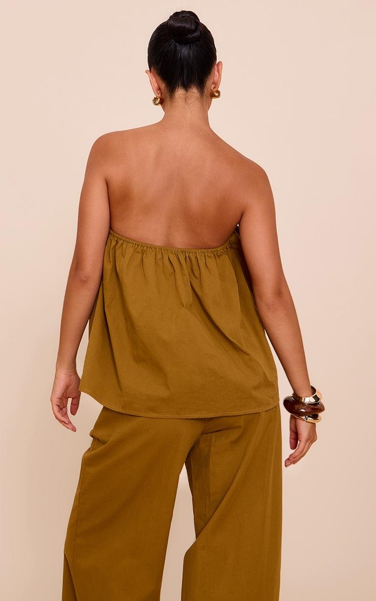  Olive Cotton Woven Ruched Floaty Bandeau Top Product Image
