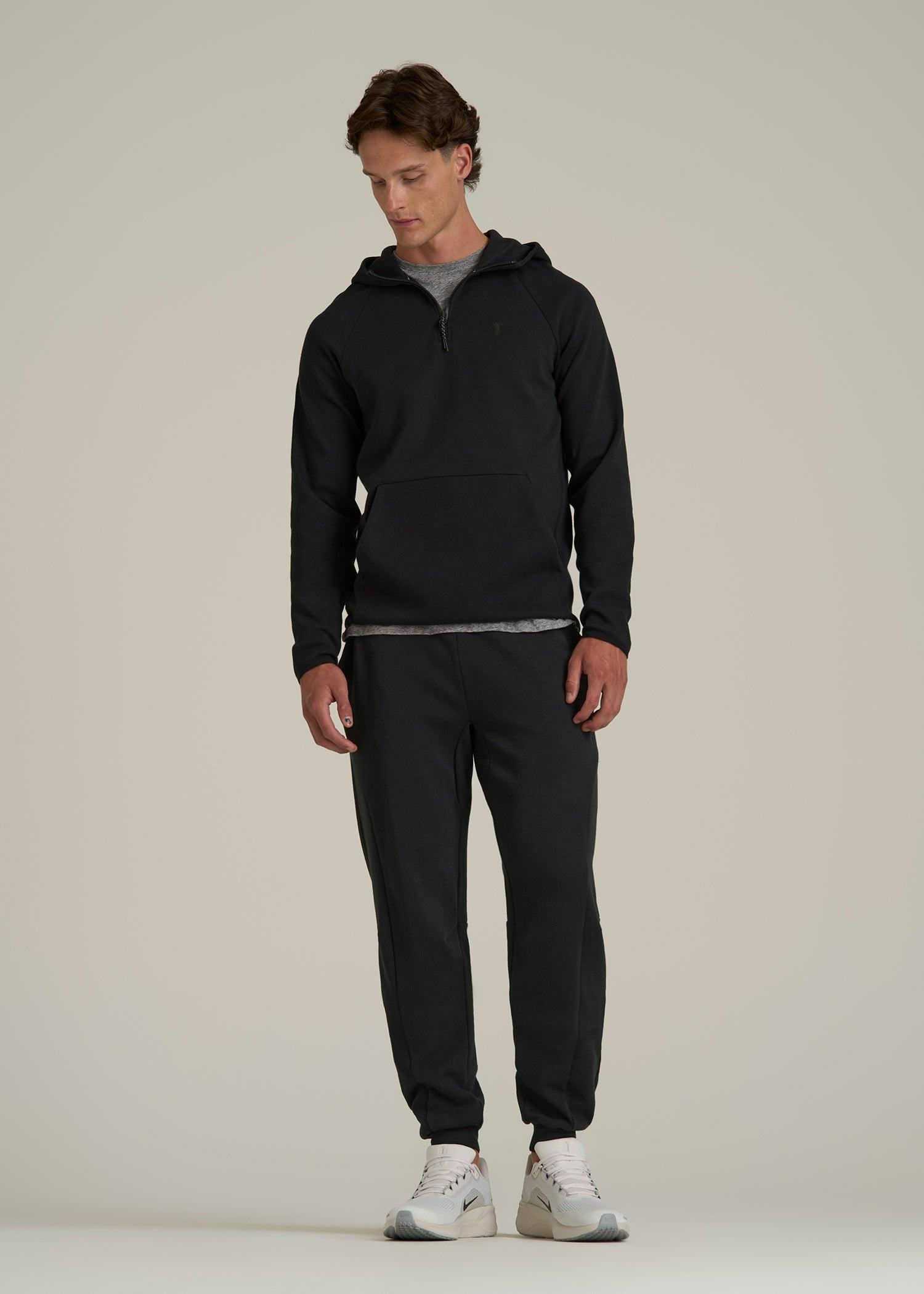 Tech Motion Fleece Hooded Popover for Tall Men in Black Male Product Image