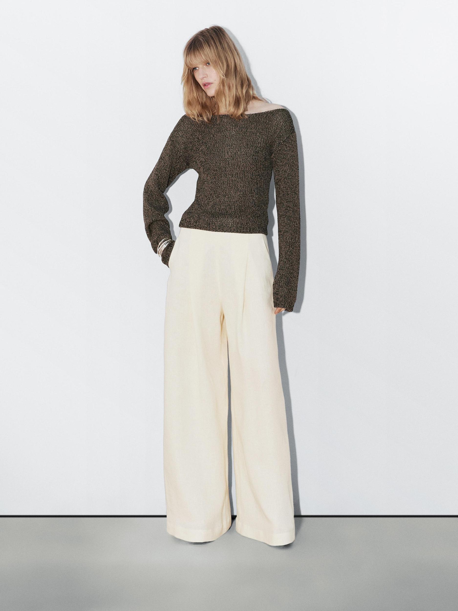 100% linen wide-leg trousers - STUDIO Product Image