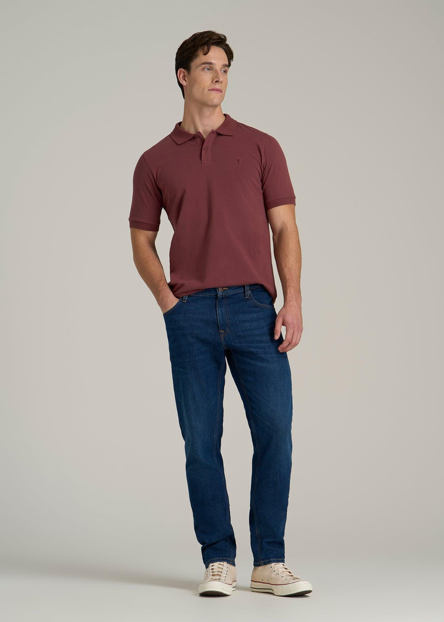 Classic Polo with Embroidered Logo for Tall Men in Cherry Brown Male Product Image