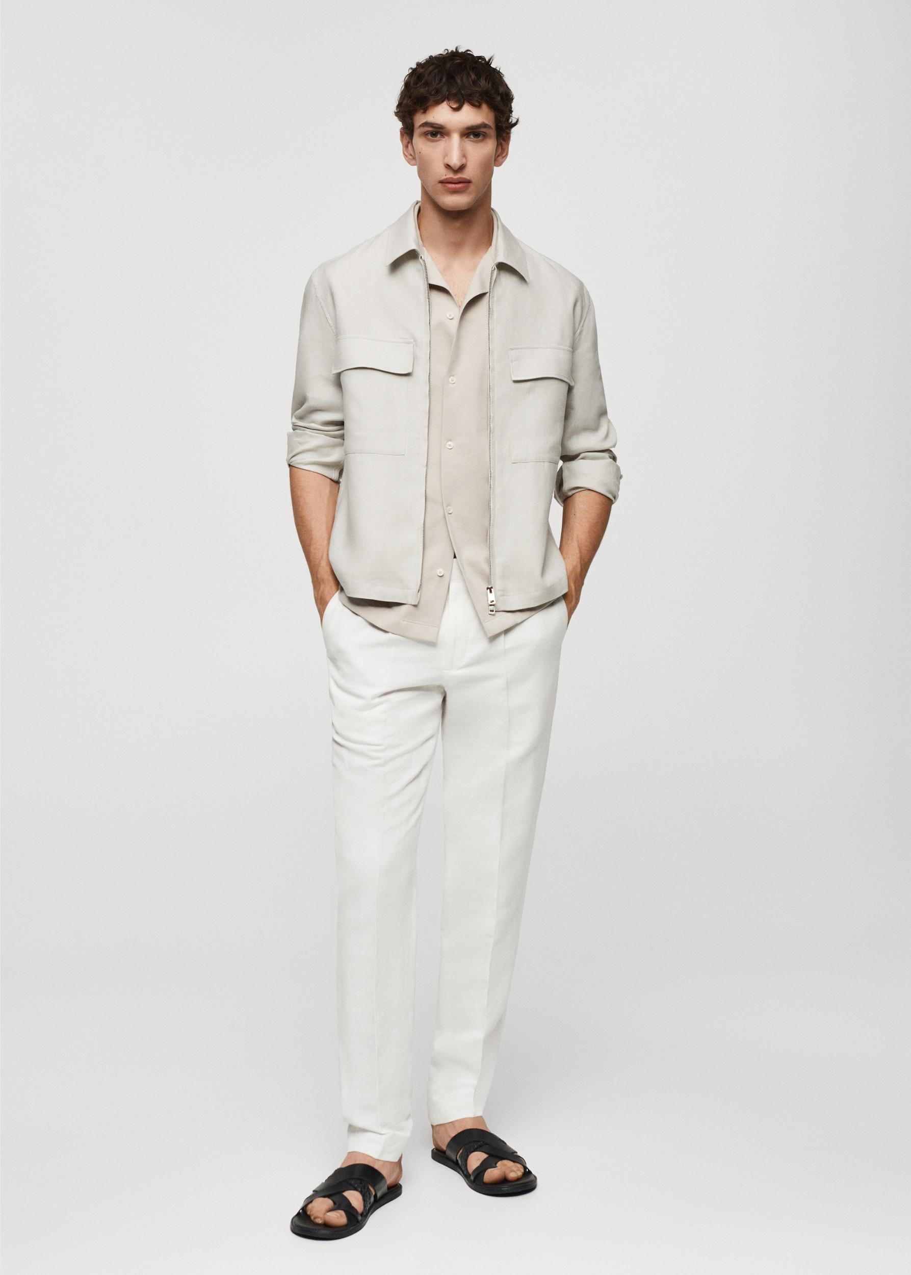 100% linen overshirt with pockets - Men | MANGO USA Product Image