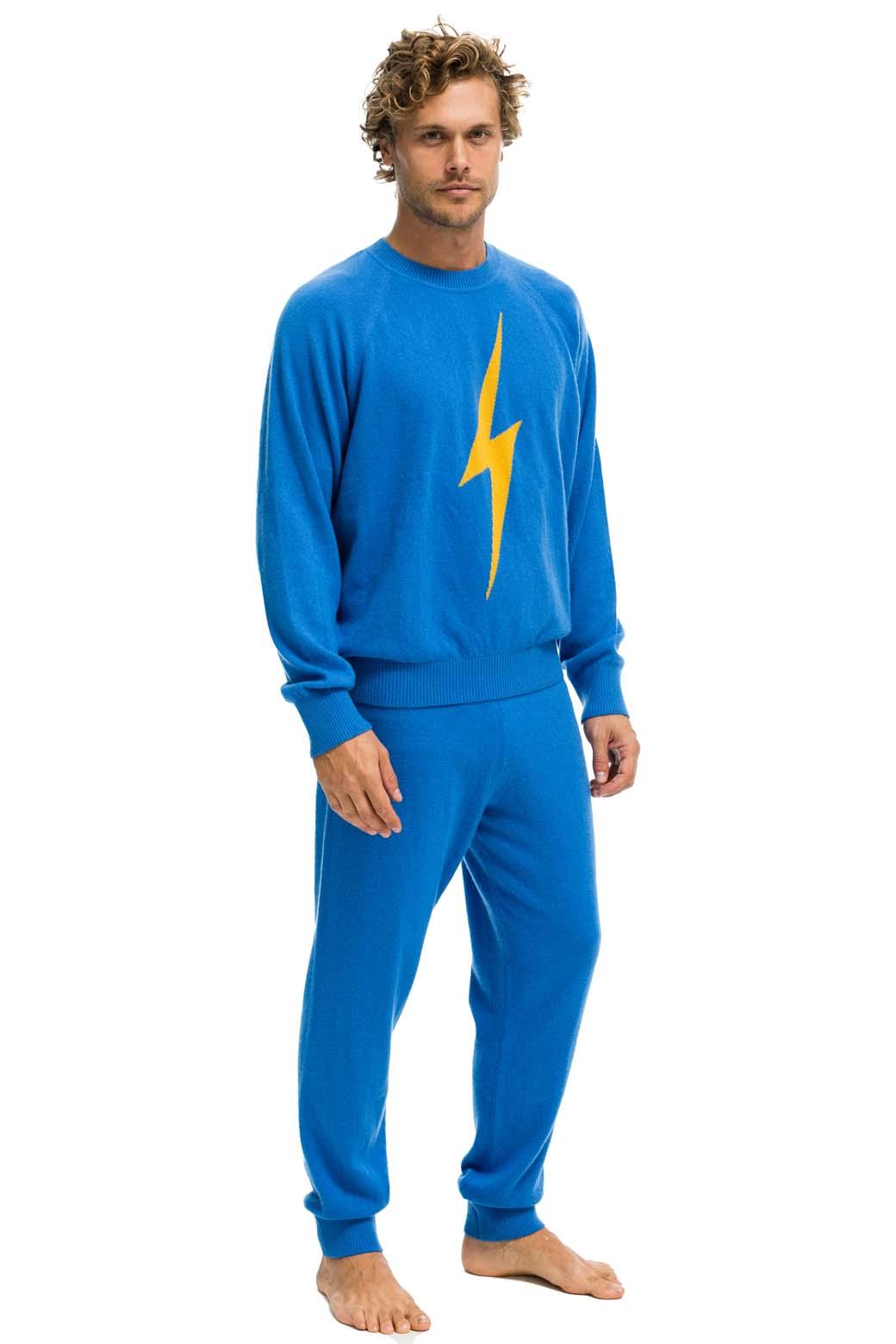 MEN'S BOLT CASHMERE LIGHT SWEATER PANT	- VINTAGE BLUE // GOLD BOLT Male Product Image