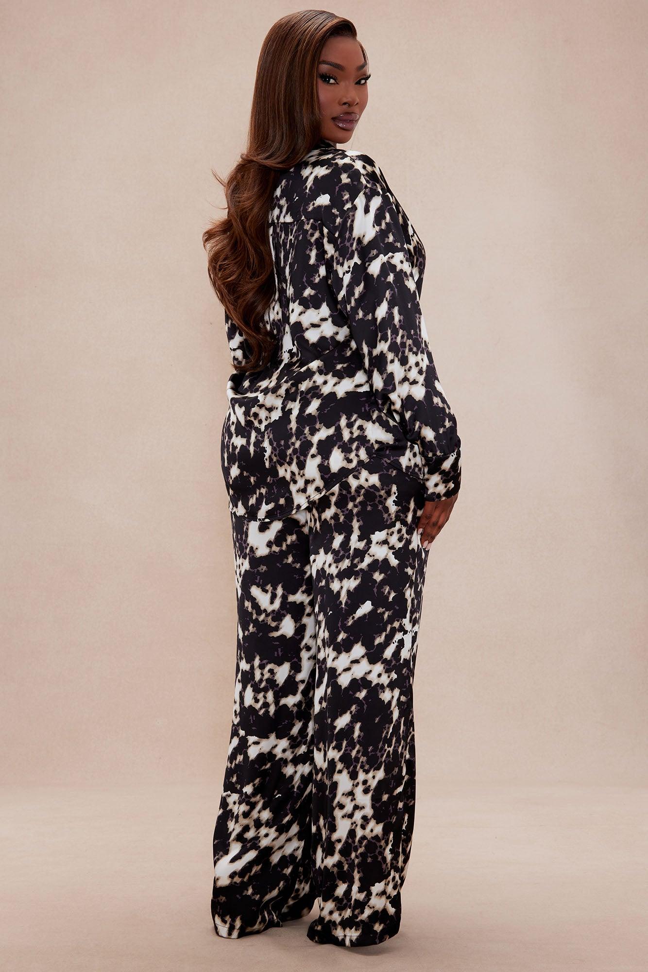 Reagan Satin Pant Set - Black/combo Product Image