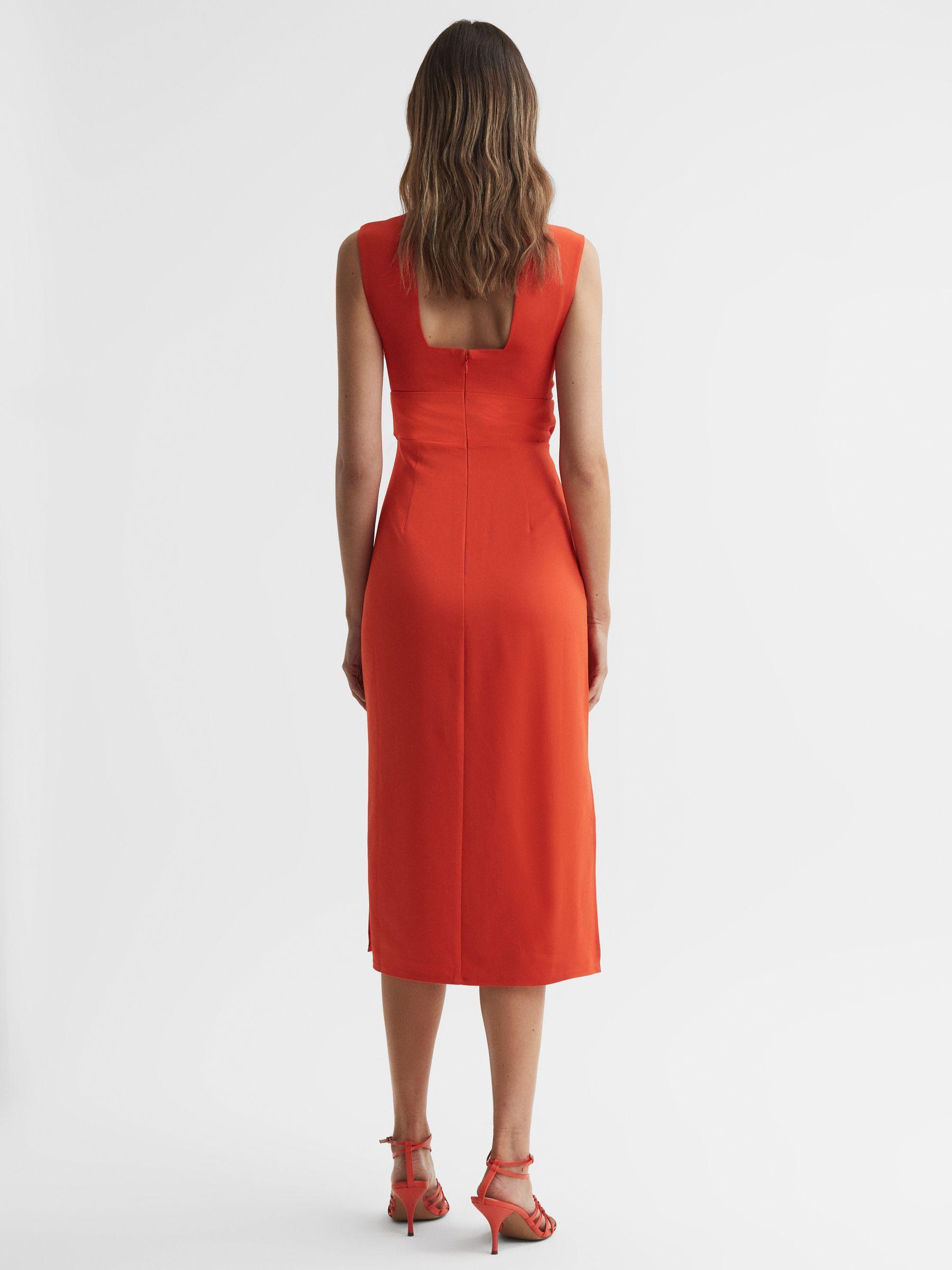 Fitted Wrap Design Midi Dress in Orange Product Image