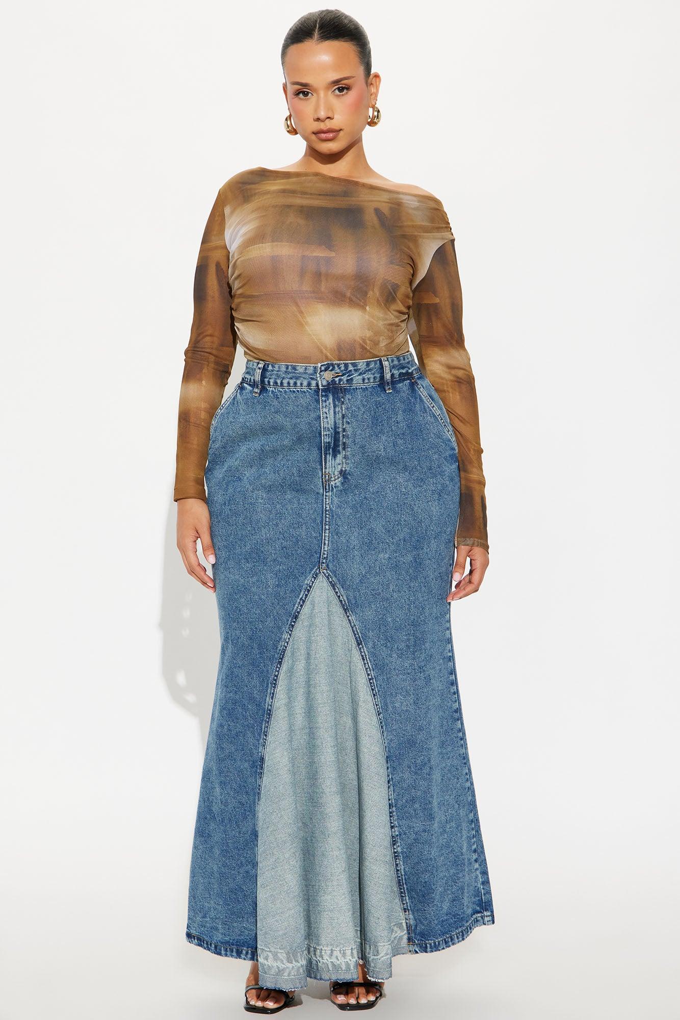 Just My Vibe Medium Wash Denim Maxi Skirt - Medium Wash Female Product Image