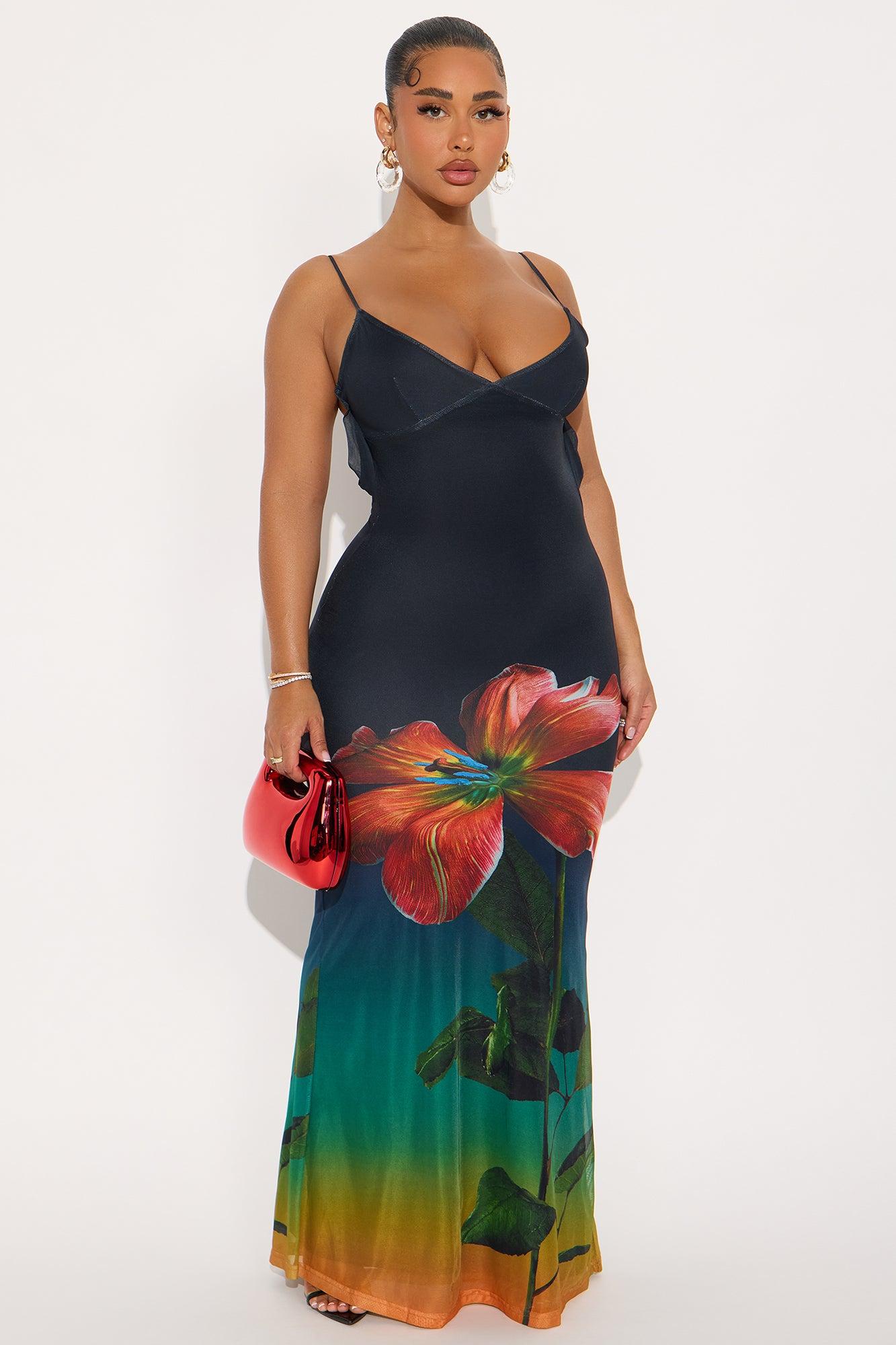 Melanie Floral Mesh Maxi Dress - Black/combo Female Product Image