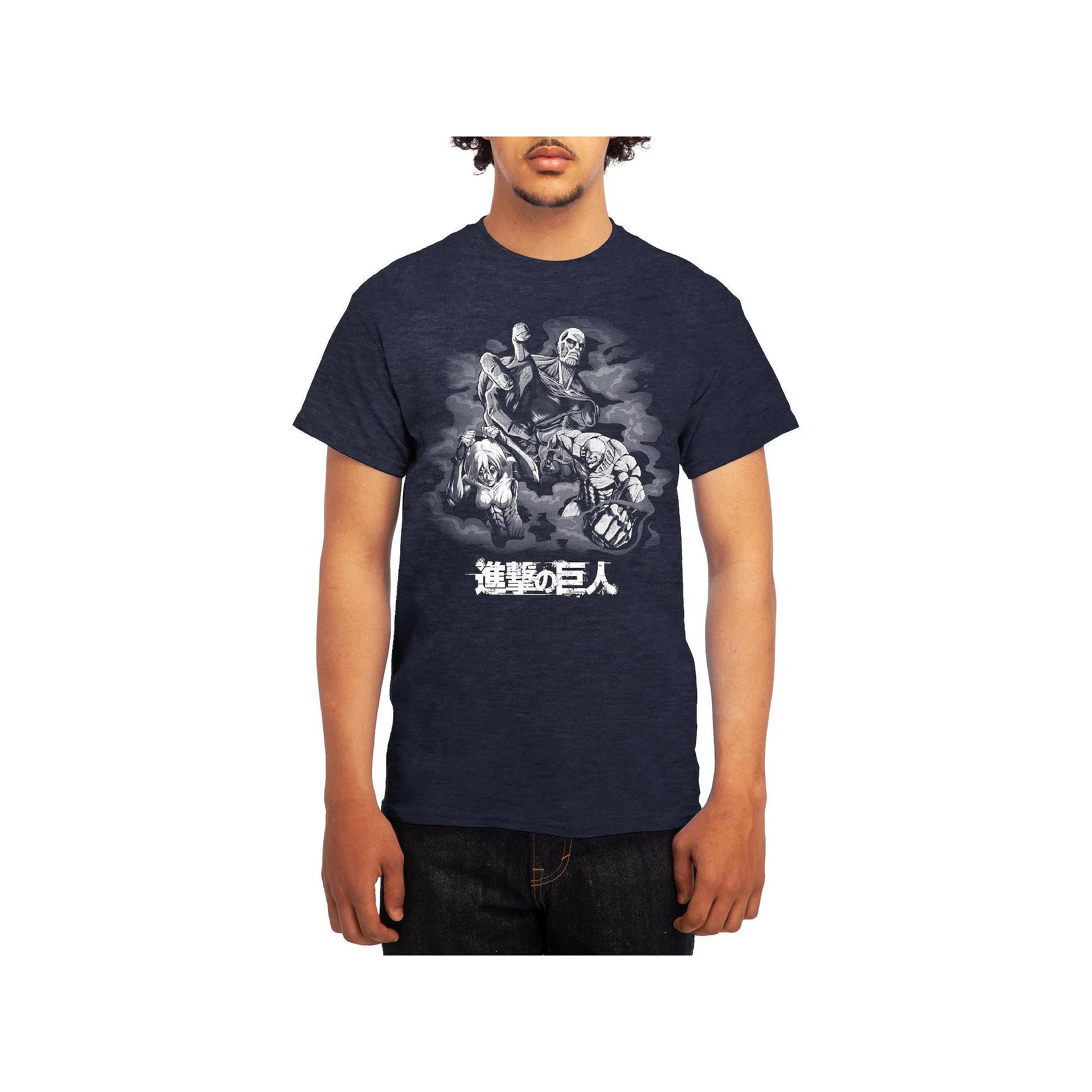 Men's Attack on Titan Three Titans Graphic Tee, Size: Medium, Grey Navy Product Image