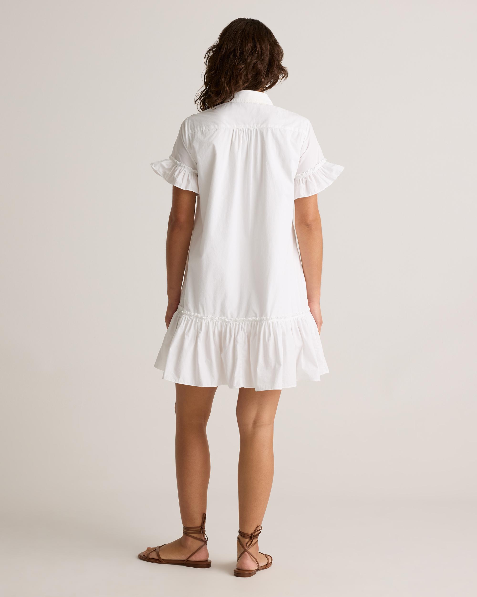 Quince | Women's Poplin Short Sleeve Ruffle Shirt Dress Organic Cotton Product Image
