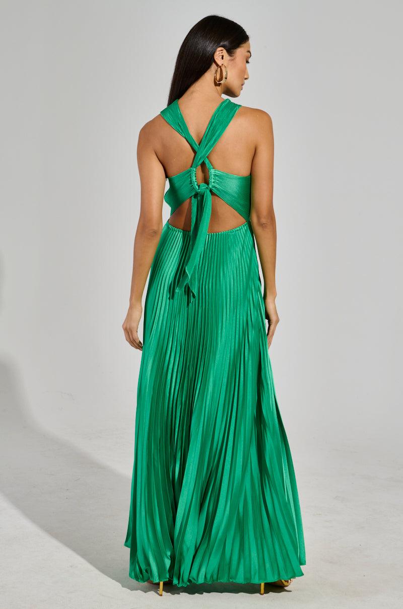 ALWAYS THE GUEST PLEATED MAXI DRESS IN KELLY GREEN Product Image