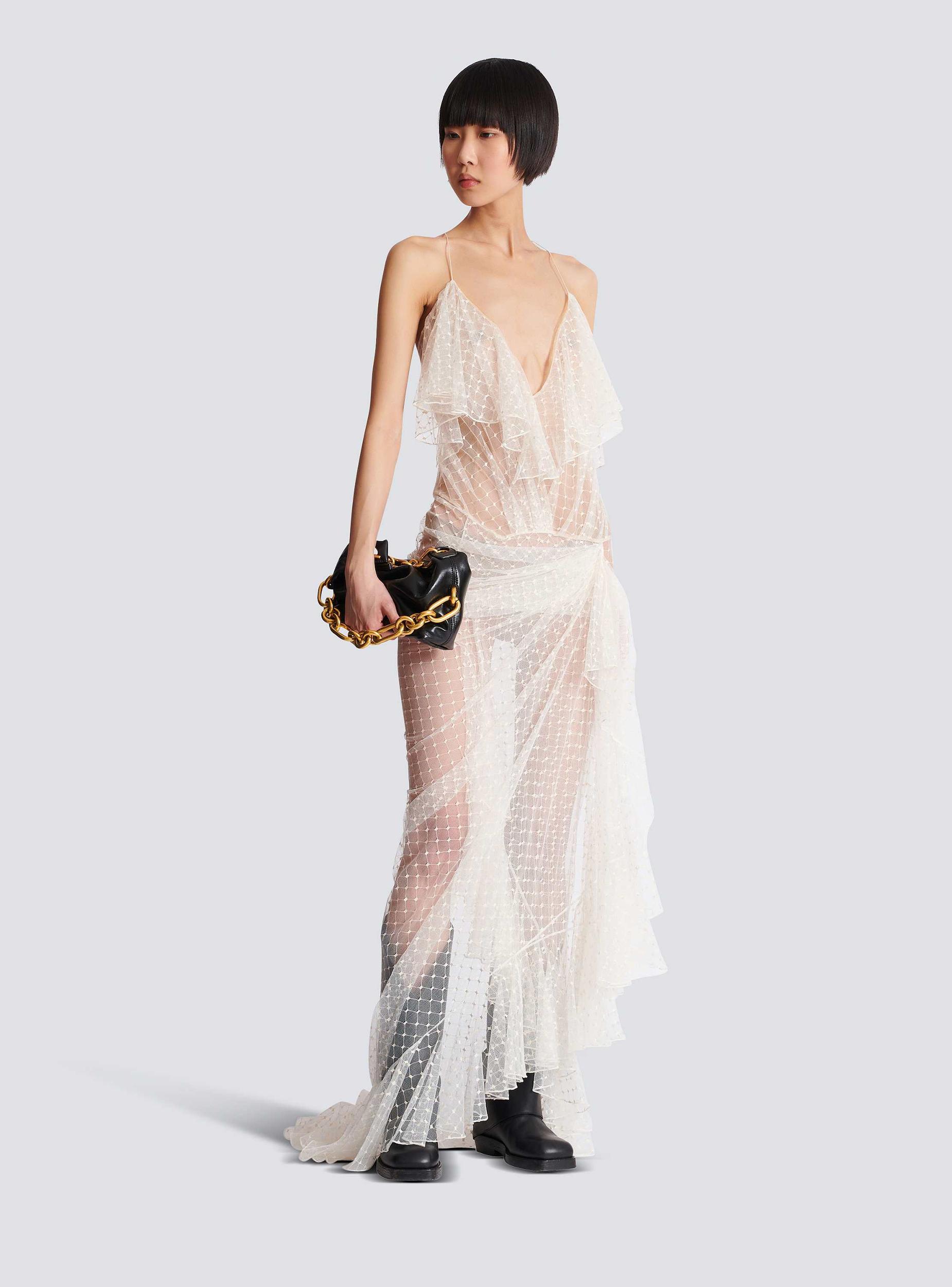Long flowing dress with lace ruffles  Product Image