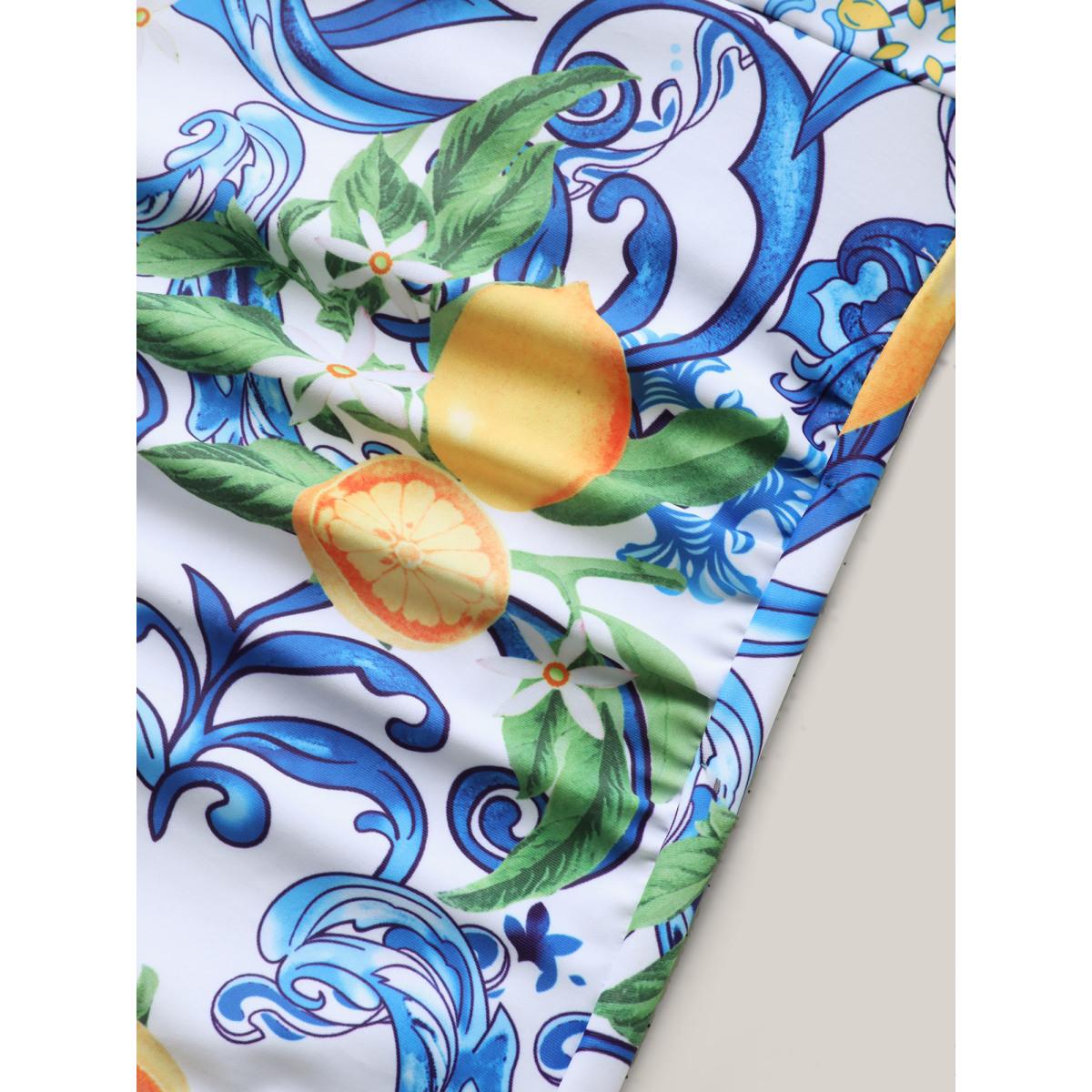 Plus Size Two-Piece Citrus Print Sarong Swimsuit Women's Swimwear Lemonyellow Resort Tie knot Curve Bathing Suits High stretch One Pieces BloomChic 22-24/3X Product Image