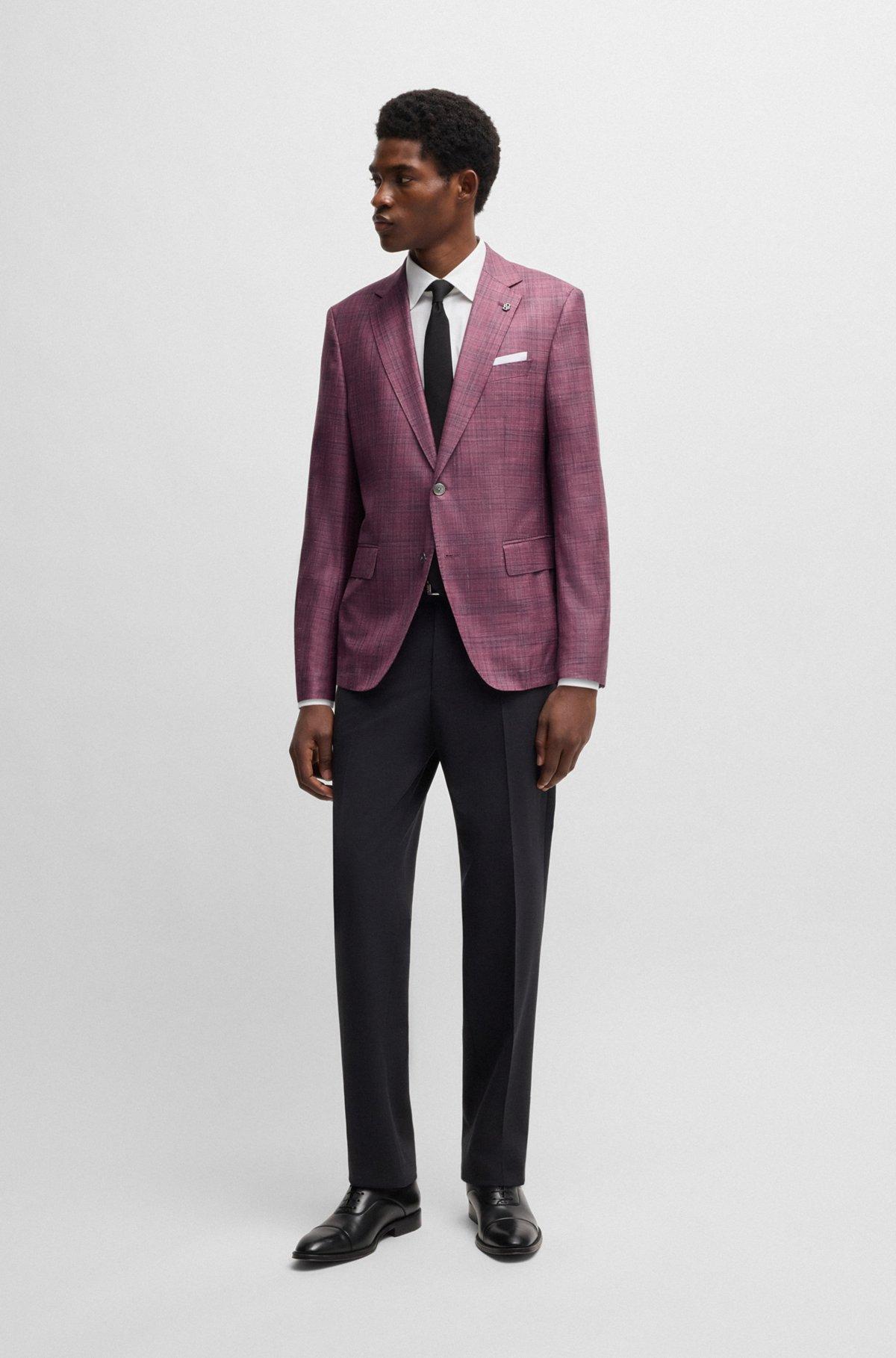 Slim-fit blazer in checked virgin wool, silk and linen Product Image