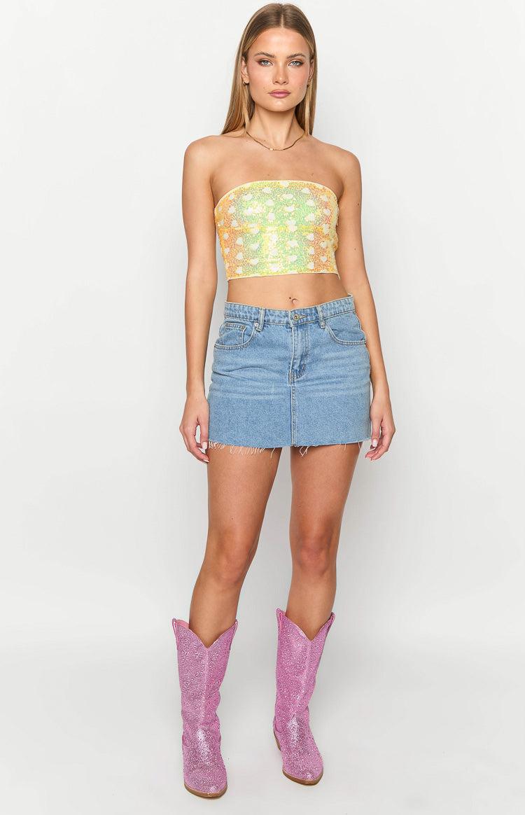 Mary Yellow Sequin Strapless Corset Top Product Image