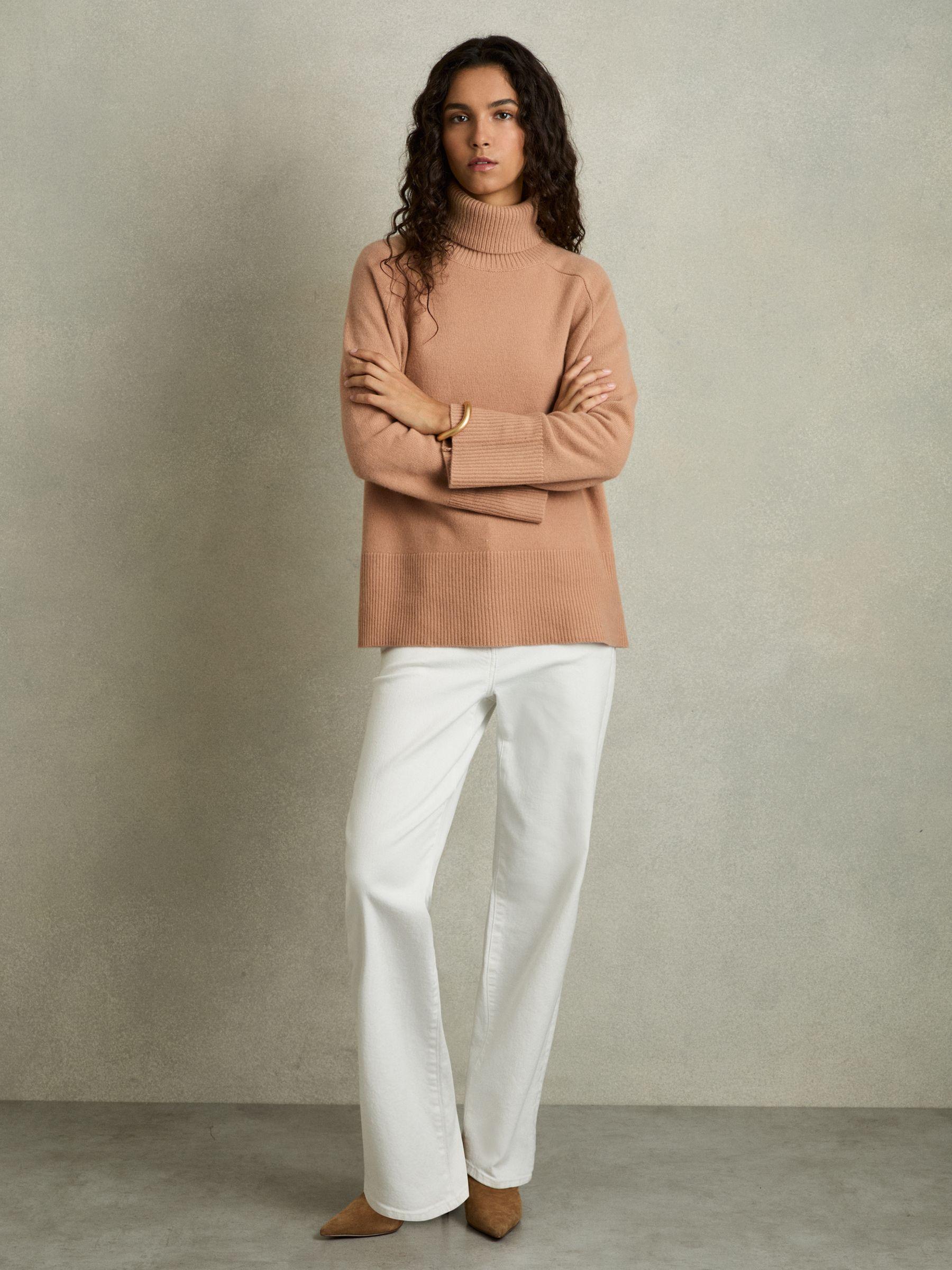 Relaxed Wool-Cashmere Blend Roll Neck Jumper in Camel Product Image