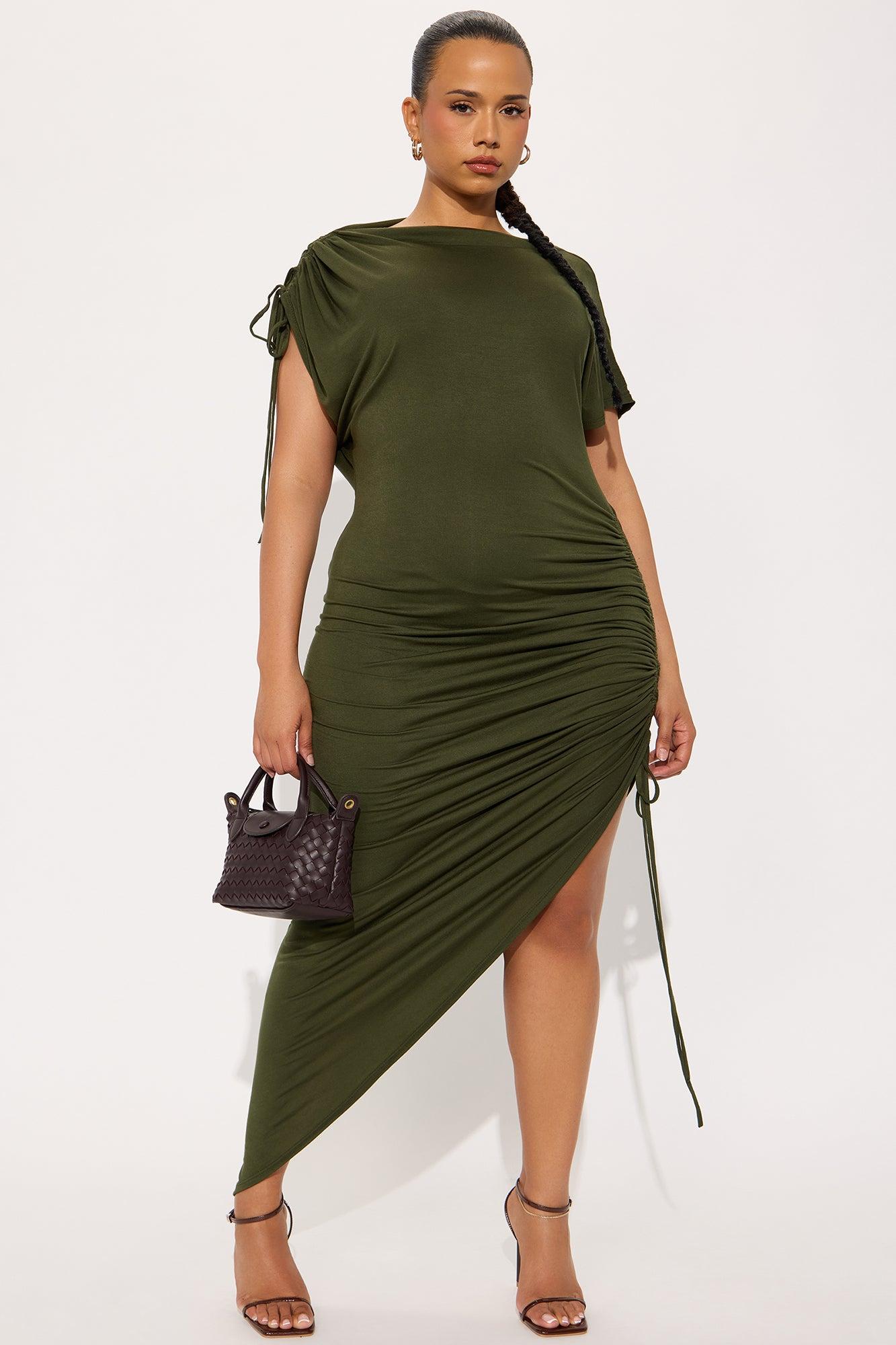 Kimberly Ruched Short Sleeve Dress - Olive Female Product Image