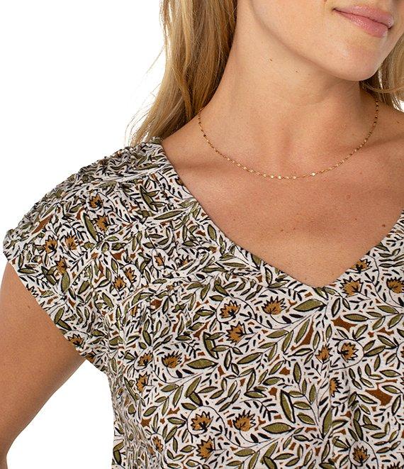 Liverpool Los Angeles Leaf Printed V-Neck Short Sleeve Top Product Image