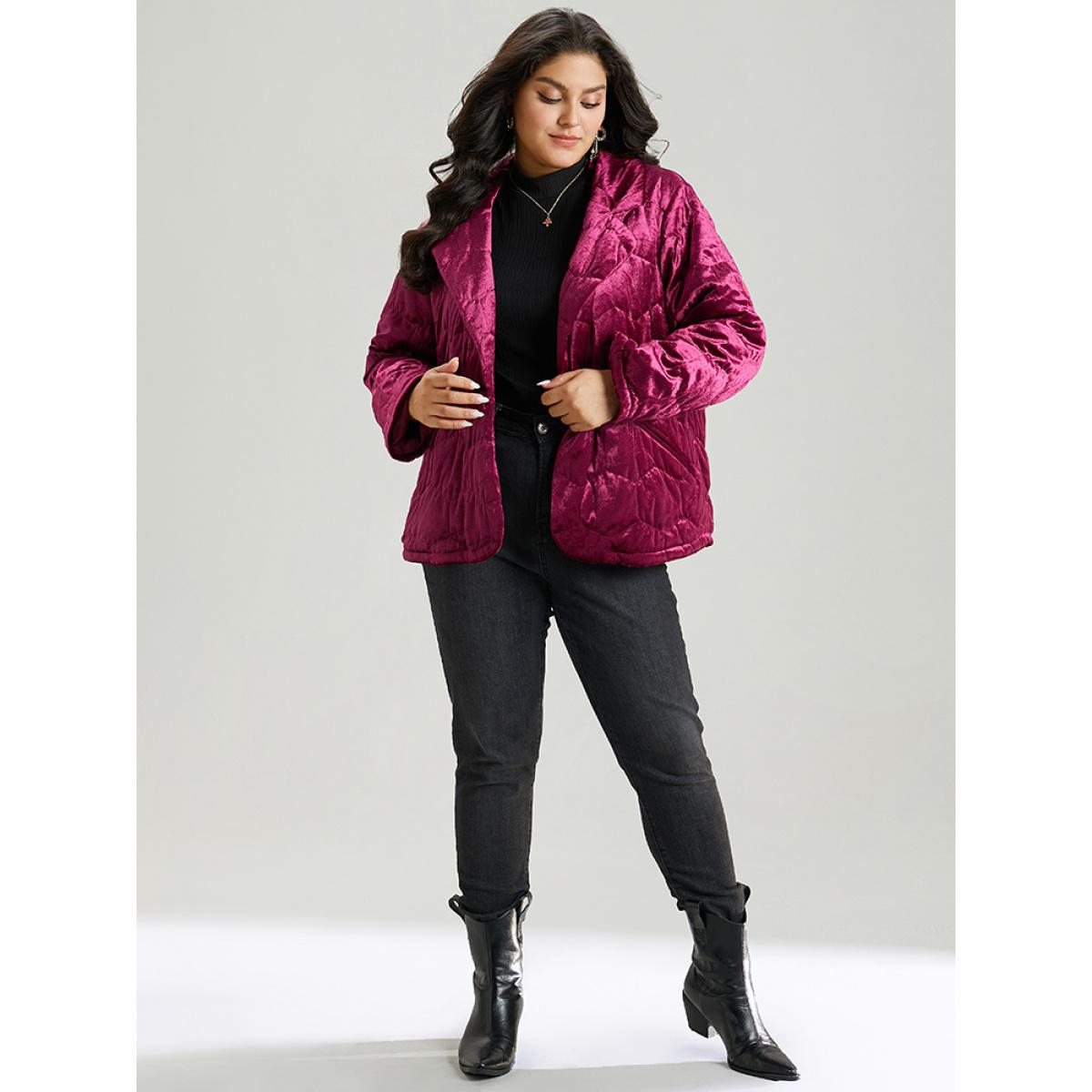 Plus Size Women Dailywear Plain Texture No stretch 18-20/2X Pocket Casual Quilted Jackets BloomChic Product Image