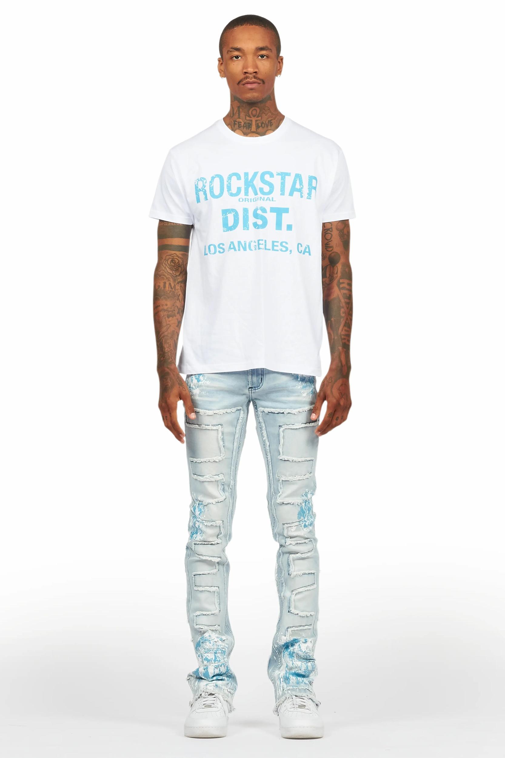 Saxon White/Blue T-Shirt/Stacked Flare Jean Set Male Product Image