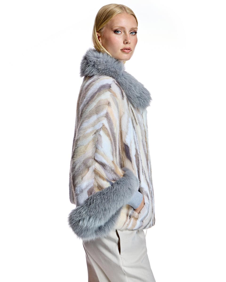 Semi Sheared Mink Section Cape with Fox Trim Product Image