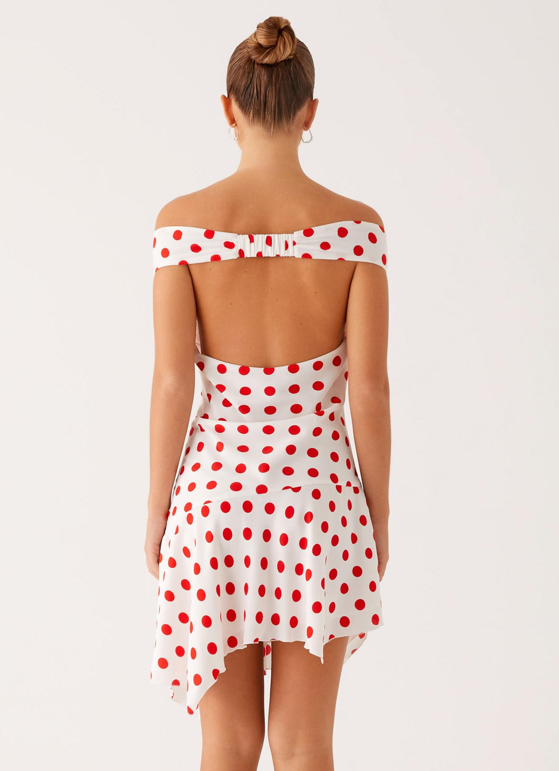 Alma Mini Dress - White Red Polka Dot Product Image