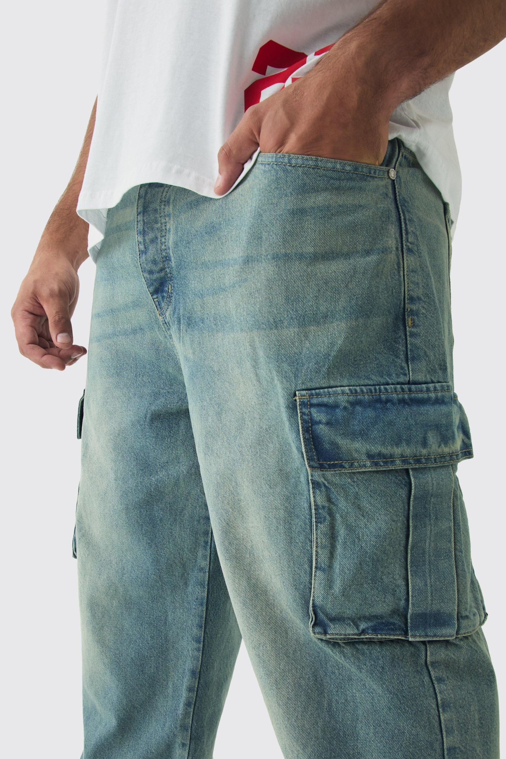 Plus Relaxed Rigid Cargo Jeans | boohooMAN USA Product Image
