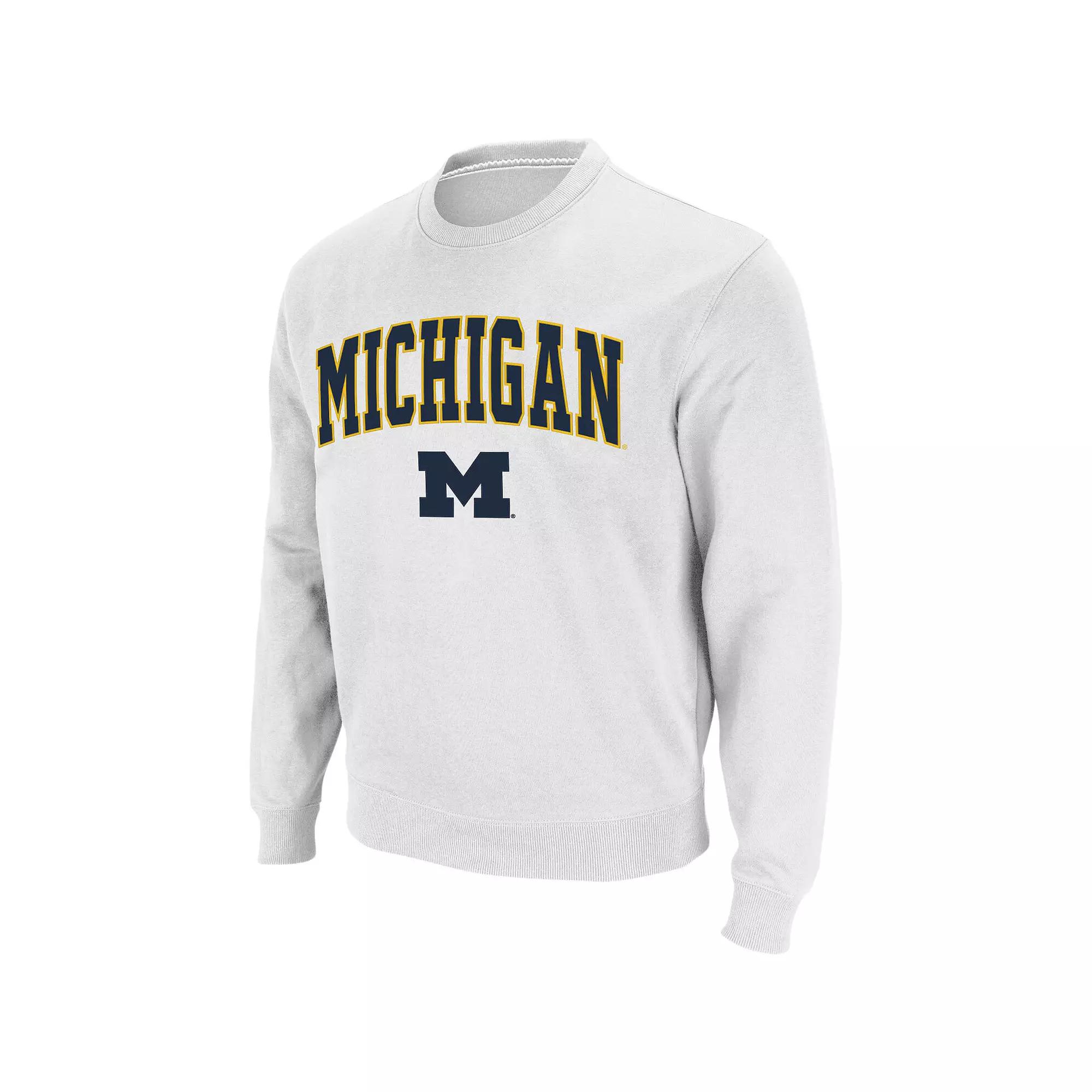 Men's Colosseum White Michigan Wolverines Arch & Logo Crew Neck Sweatshirt,  Product Image