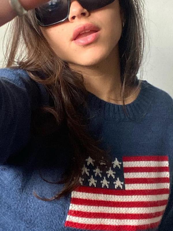 Retro Flag Jacquard Sweater Product Image