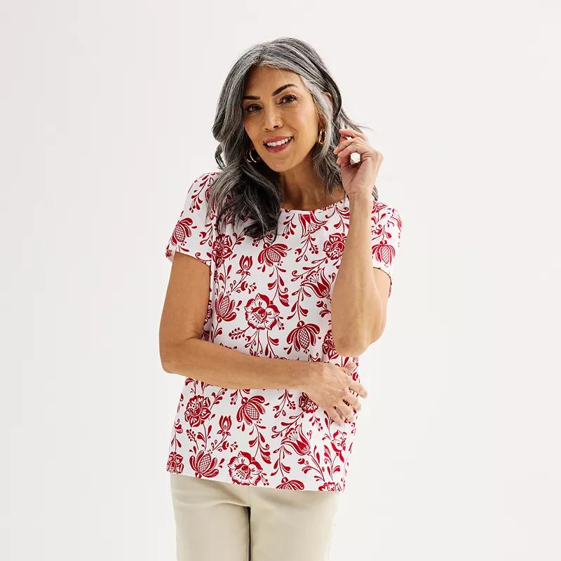 Women's Croft & Barrow® Essential Crewneck Tee, Size: Small, White Rust Floral Tile Product Image