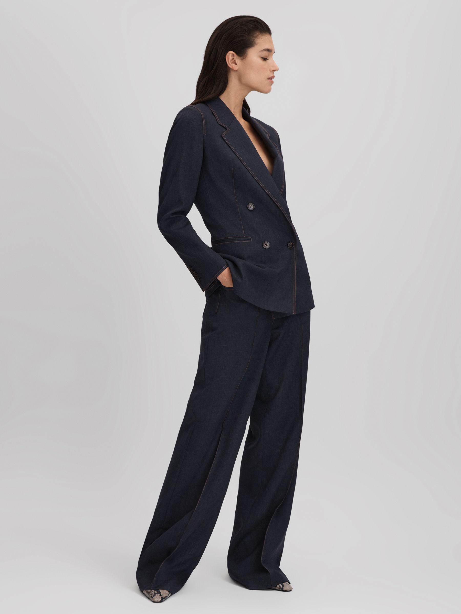Wool Blend Denim Look Suit Trousers in Navy Product Image