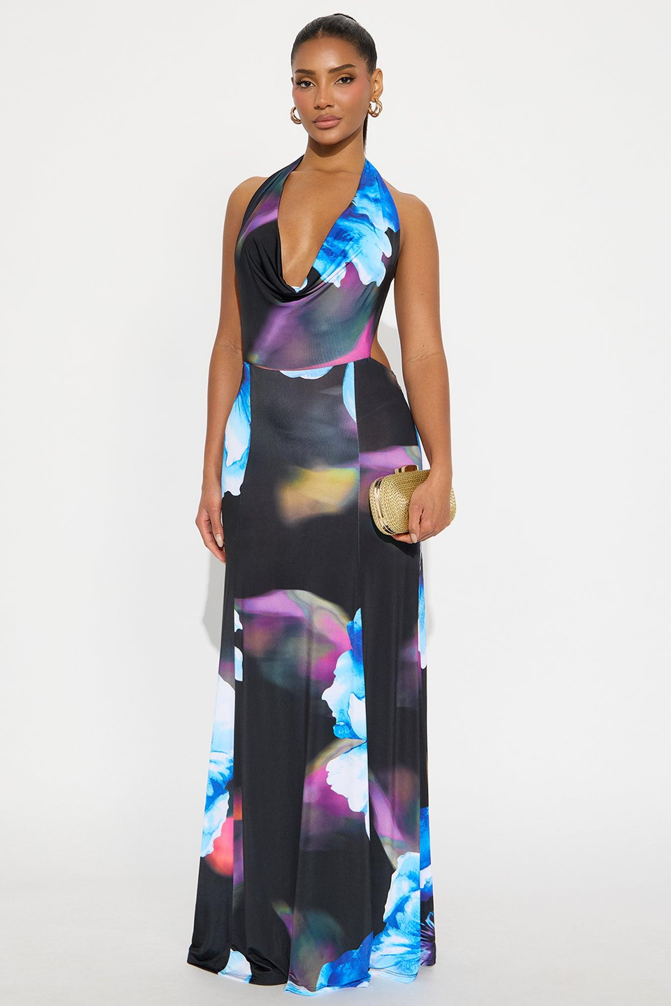 Violet Nights Backless Maxi Dress - Blue/combo Female Product Image