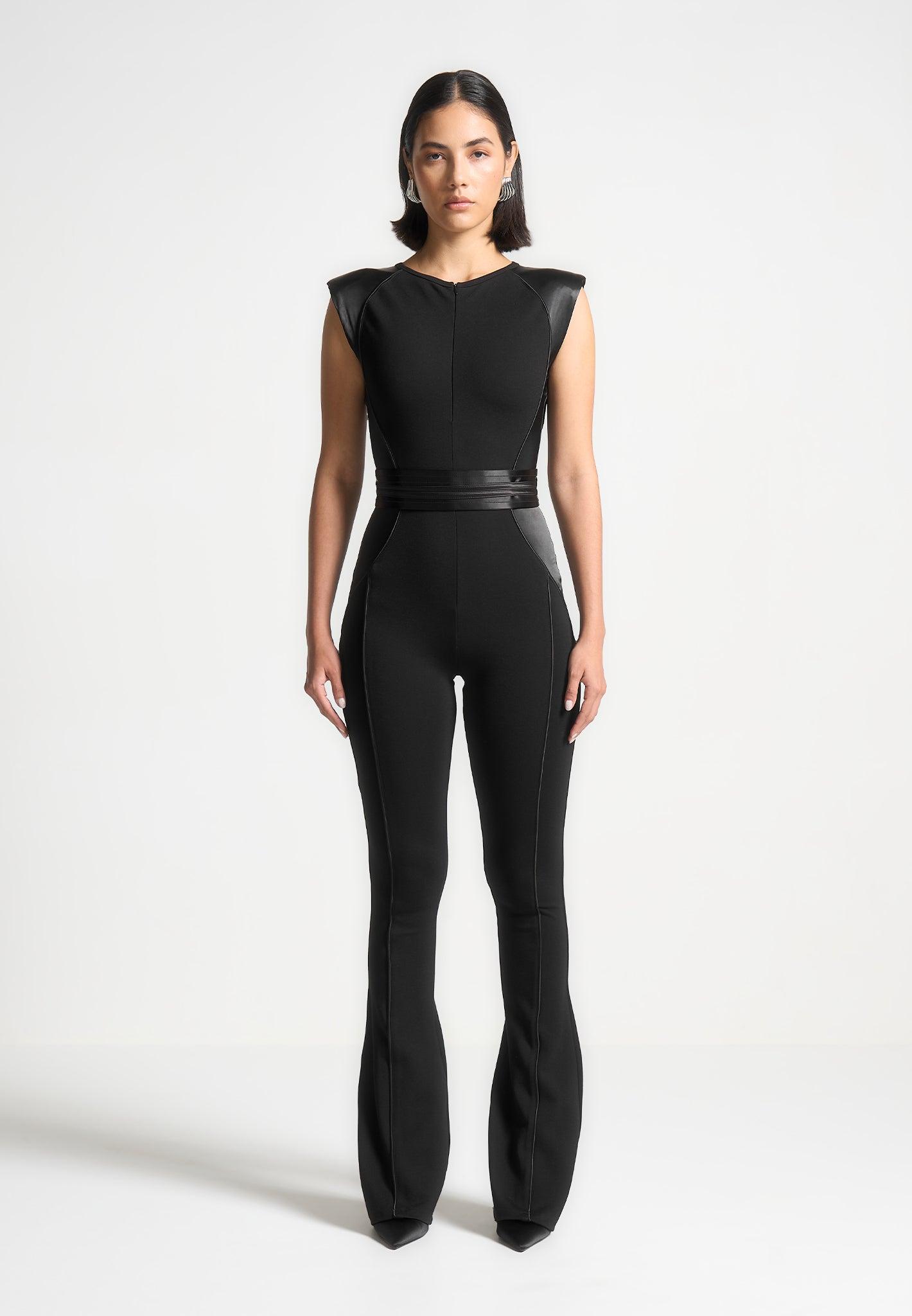 Satin Contour Flared Jumpsuit - Black Female Product Image