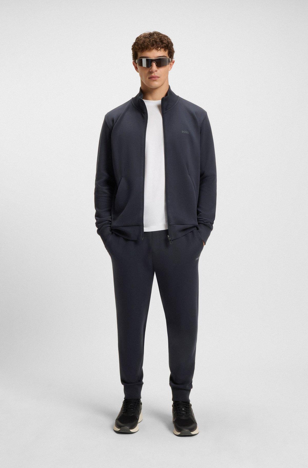 BOSS - Stretch-cotton tracksuit bottoms with logo print - Dark Blue Product Image