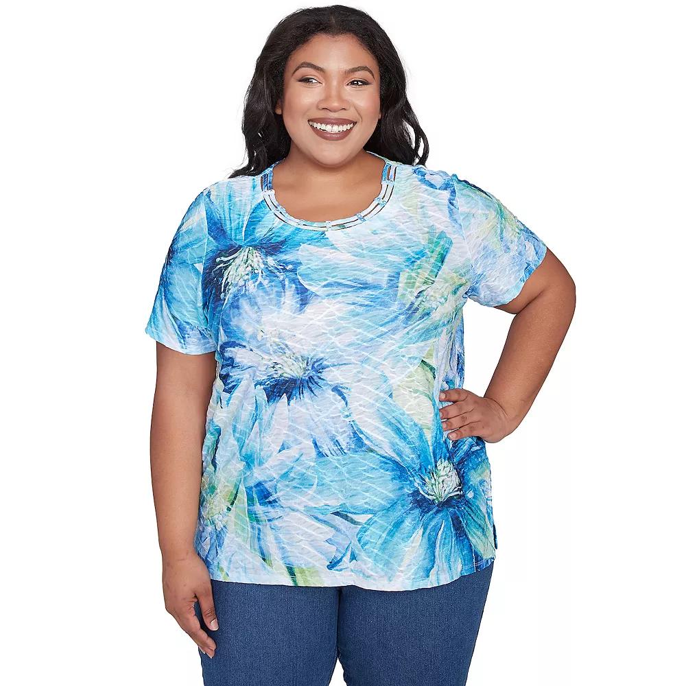 Plus Size Alfred Dunner Dramatic Blue Floral Tee, Women's, Size: 1XL Product Image