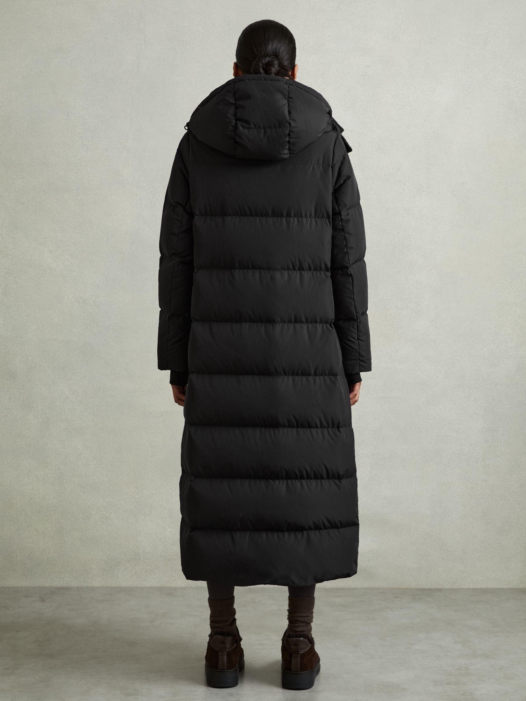 Petite Longline Hooded Puffer Coat in Black Product Image