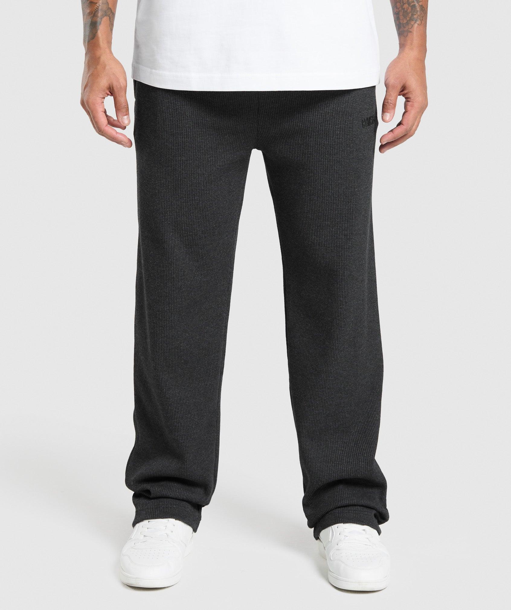 Gymshark Waffle Straight Leg Joggers - Black Male Product Image