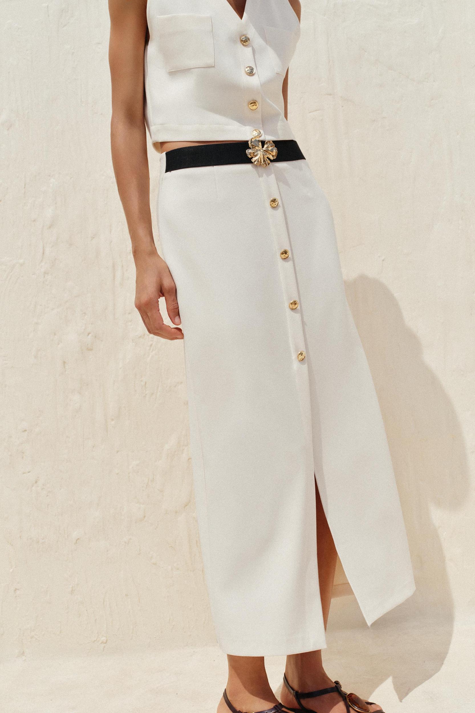 CREPE MIDI SKIRT WITH BELT Product Image