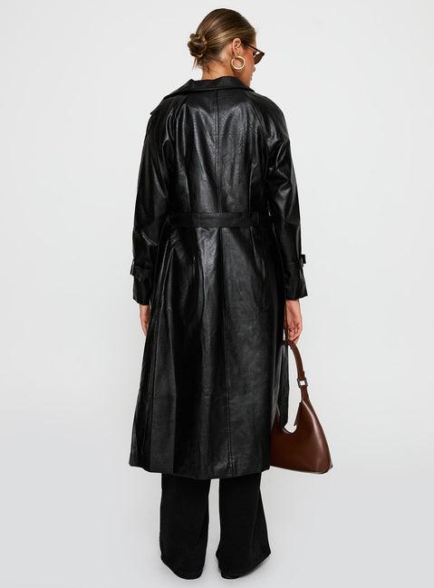 Montanna Faux Leather Coat Black Product Image