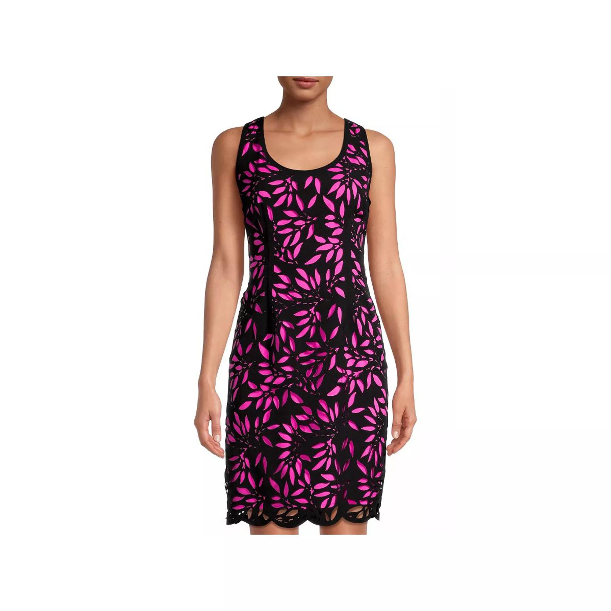 Women's Focus By Shani Sleeveless Laser Cut Sheath Dress, Size: 12, Black Pink Product Image