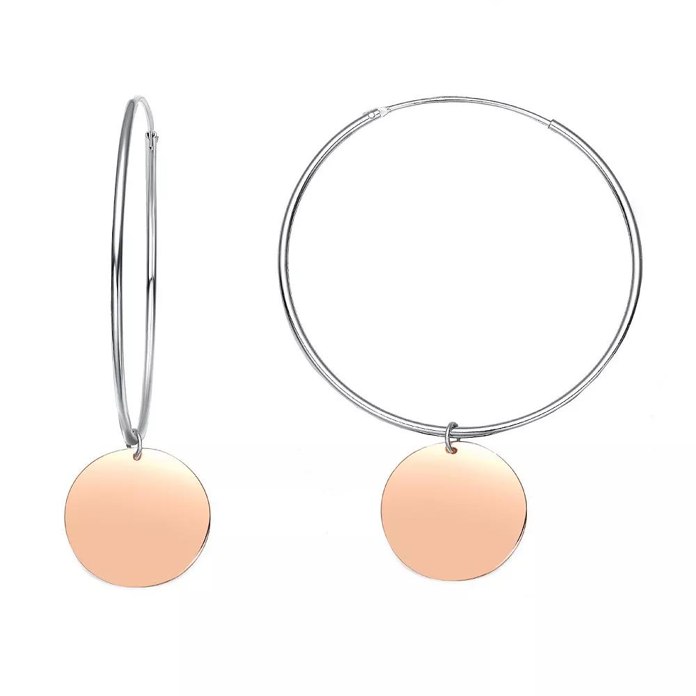 18k Rose Gold Over Silver Dangle Hoop Earrings, Women's, Two Tone Product Image
