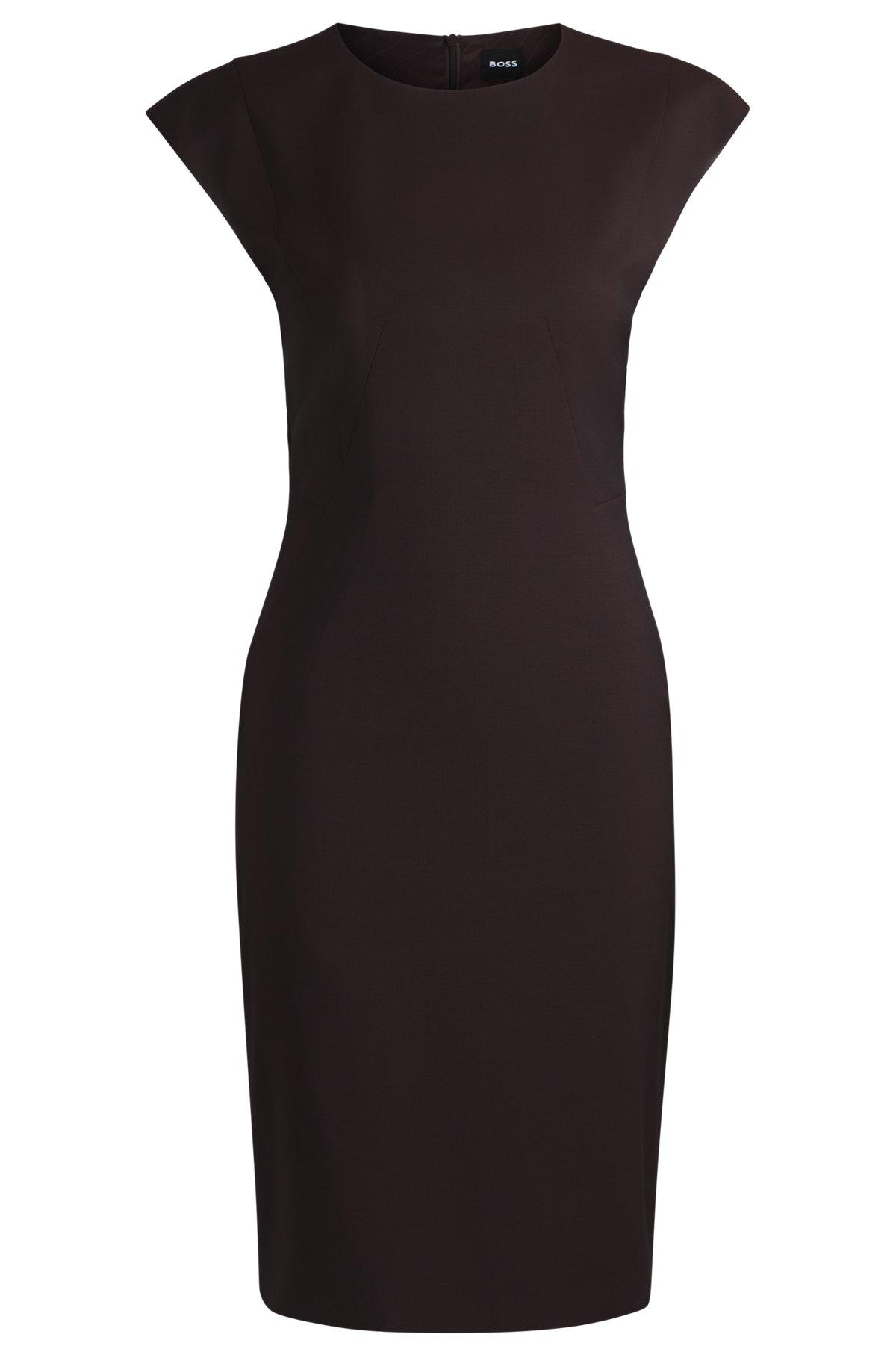 Slim-fit dress in virgin wool with cap sleeves Product Image