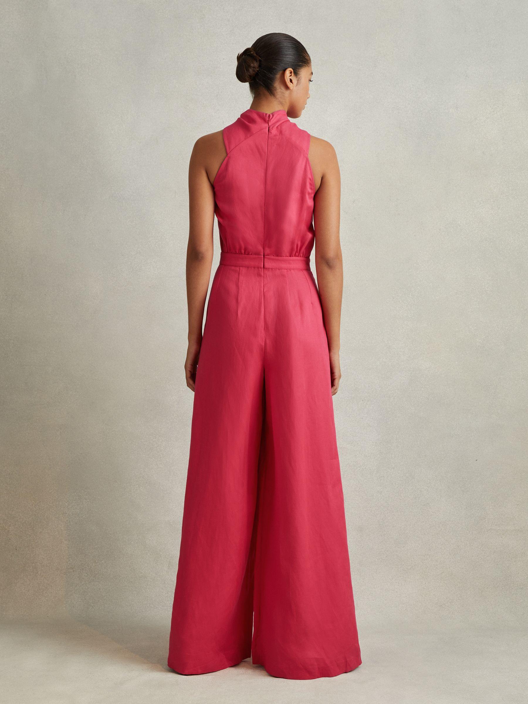 Linen Blend Drape Jumpsuit in Coral Product Image