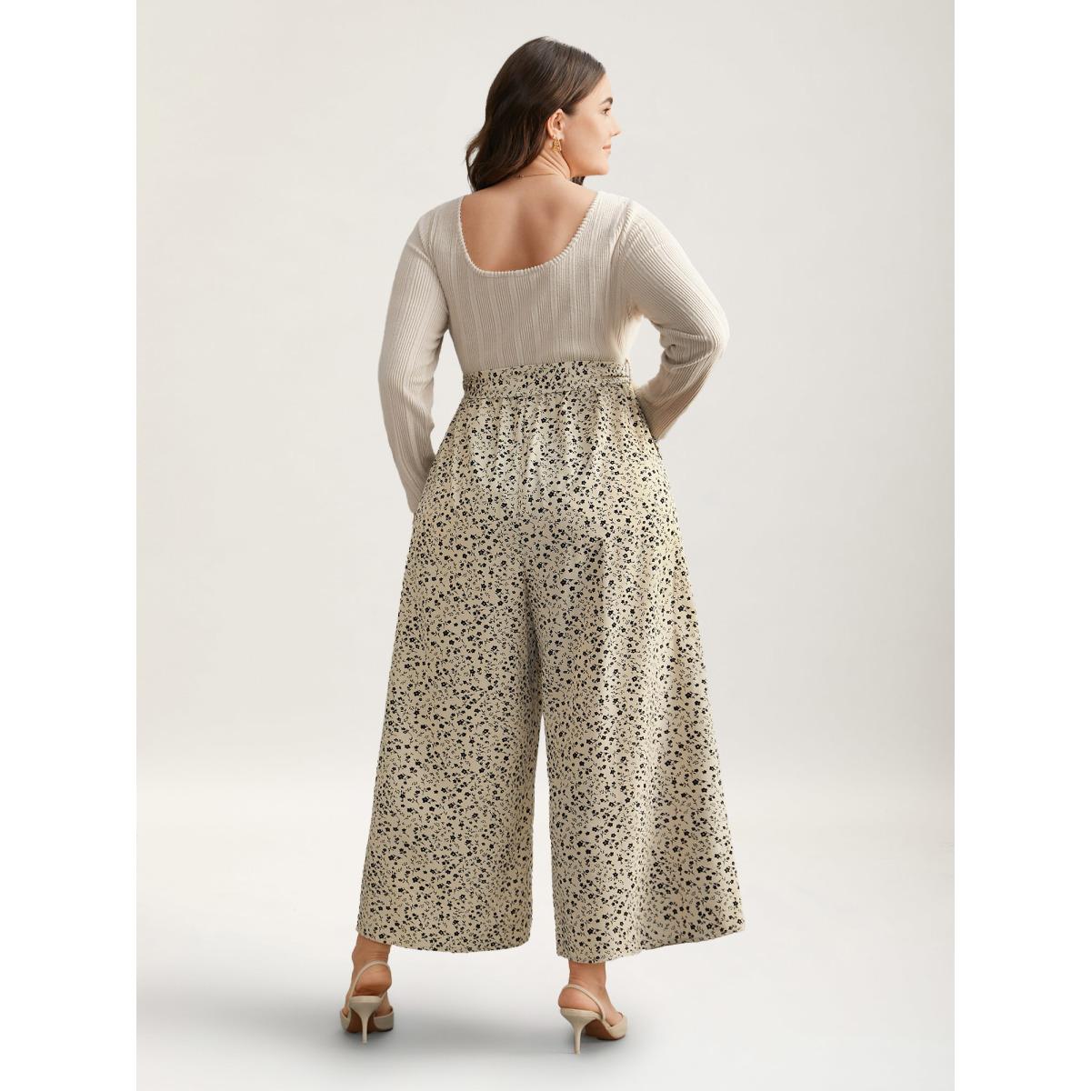 Plus Size Apricot Textured Square Neck Belted Floral Jumpsuit Women Elegant Long Sleeve Square Neck Everyday Loose Jumpsuits BloomChic 14-16/1X Product Image