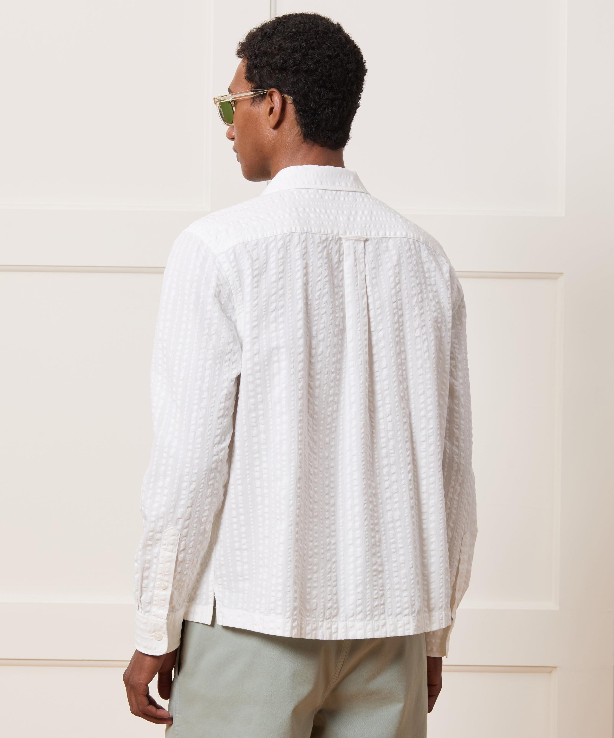 Cropped Seersucker Camp Collar Shirt Product Image