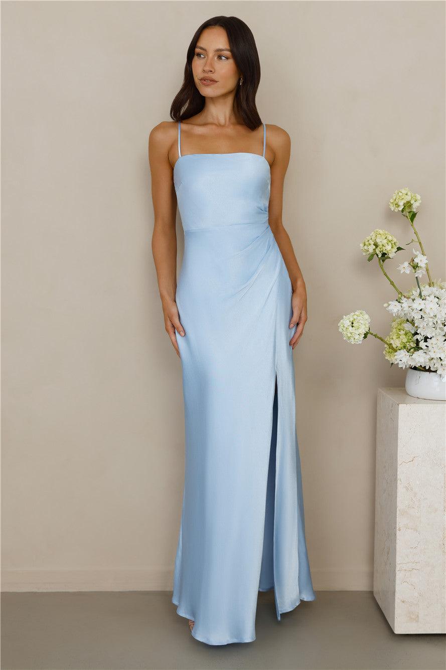 The Violetta Satin Maxi Dress Blue Product Image