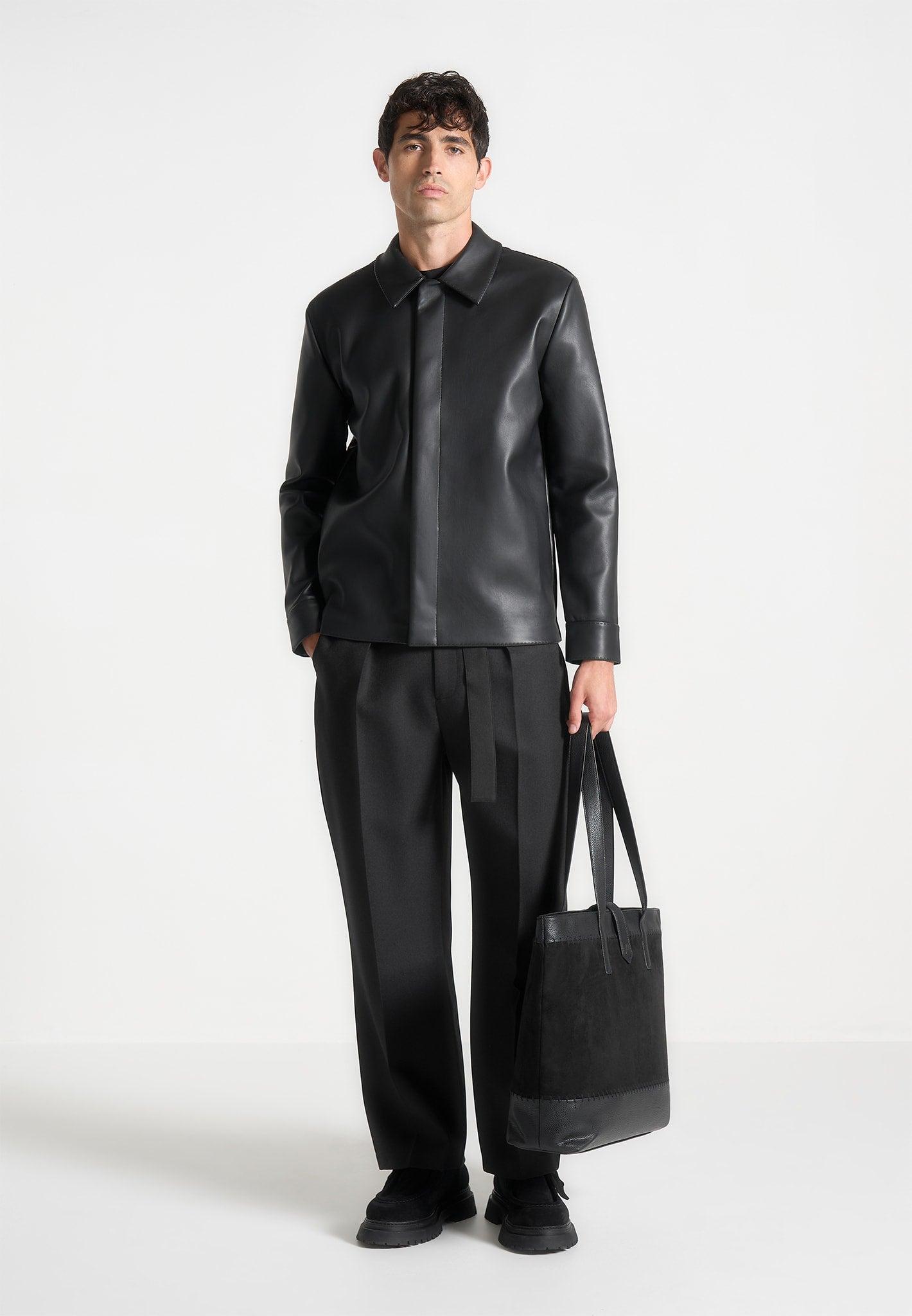 Minimal Leather Shirt - Black Male Product Image